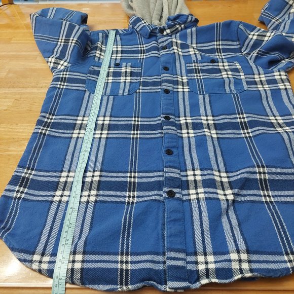 Urban Heritage Blue Hooded Plaid Long Sleeve Cotton Shirt Men's M/L - Picture 9 of 9